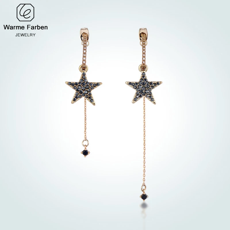 

2019 New Arrival Party Earring for Women Asymmetry Star Black Rhinestone Long Drop Earring 925 Sliver Jewelry Earrings for Lady