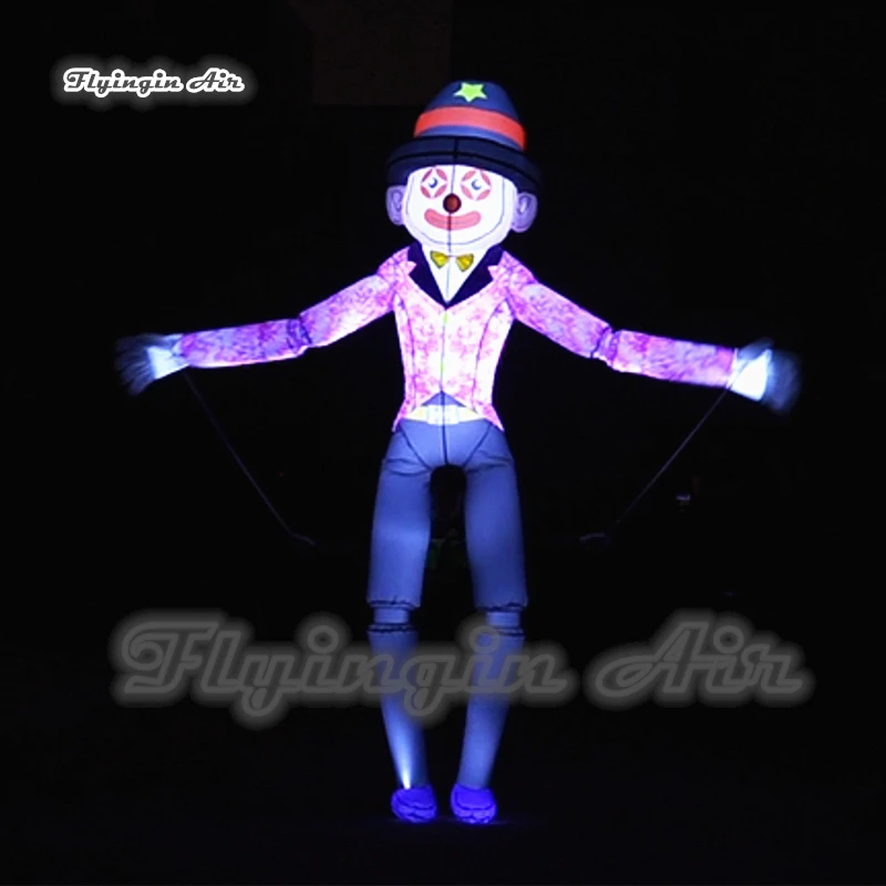 

Customized Parade Performance Lighting Inflatable Clown Costume 3.5m Height Walking Marionette Puppet For Night Stage Show