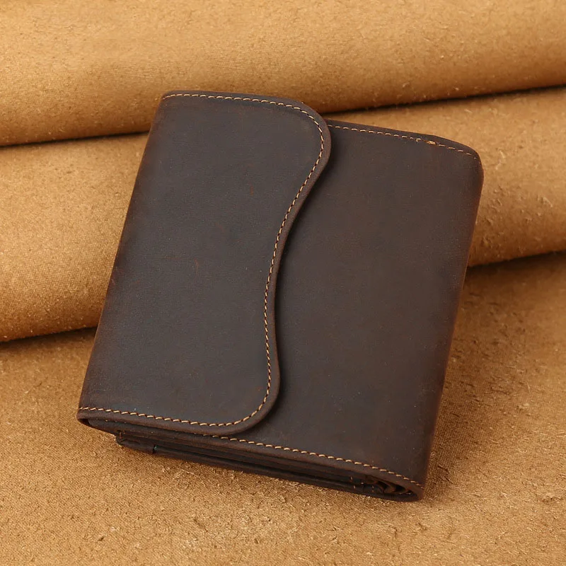 Vintage Crazy horse Genuine Leather Men Wallet Men Purse Leather Wallet male Purse short style Clutch Bag Coin bag Money Clips