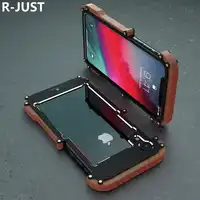 R-Just For iPhone XS Max Case Cover Luxury Hard Metal Aluminum Alloy Wood Protective Armor Phone Case for iPhone XR Back Cover
