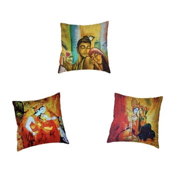 

Indian Figure Buddha Statue Oil Painting Abstract Style Throw Pillowcase Japanese Cherry Home Decoration Cushion Cover 45X45Cm