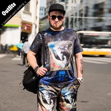 Для мужчин комплекты летняя футболка и штаны Двойка Качество Мода стиль печати с коротким рукавом человек Повседневное костюмы брендовые Большие размеры 6XL