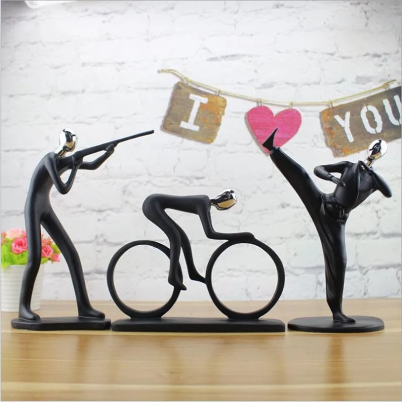 

1PC Classical Black Sports Figure Resin Craft Fashion Modern House Ornaments Playing Tennis&baseball Figurine Home Decoration