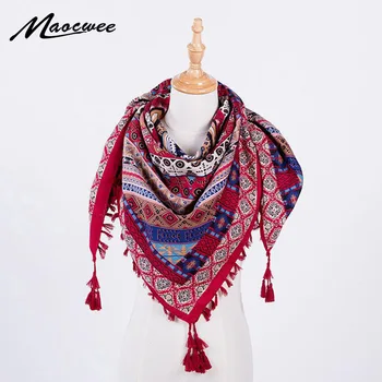 

2018 Russian Style Floral Women Spring Square Scarf Shawl Lady Solid Tassel Bohemia Bandana Ponchos and Capes Fashion Wrap