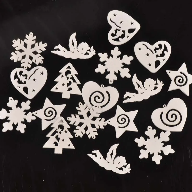 

White christmas charms pandents Tree snowflake HandMade Sewing Wooden Scrapbooking Craft Drop decoration 25pcs 25-40mm MT1811