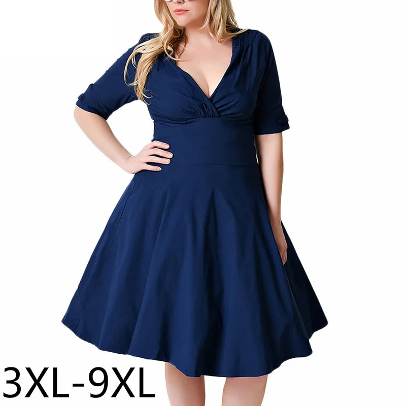 

3xl-9xl High Elastic Stretch Women Dress 6xl Plus Size Women Clothing Half Sleeve V Neck Midi Dresses Work Office Lady Ball Gown