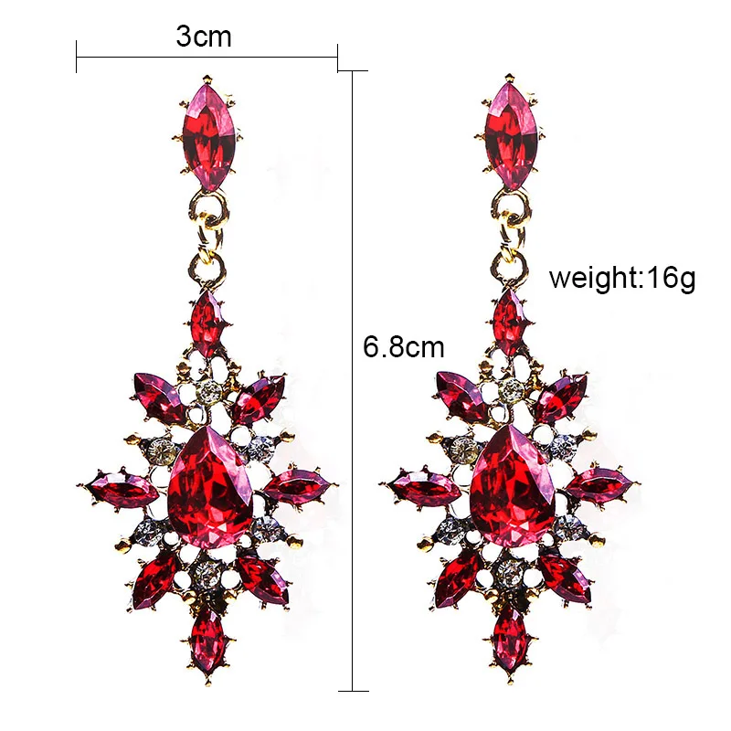 Crystal Water Drop Earrings CZ Vintage Geometric Gold Square Exaggerated Long Dangle Earrings for Women Brincos Party Jewelry - Окраска металла: ES2149 Red