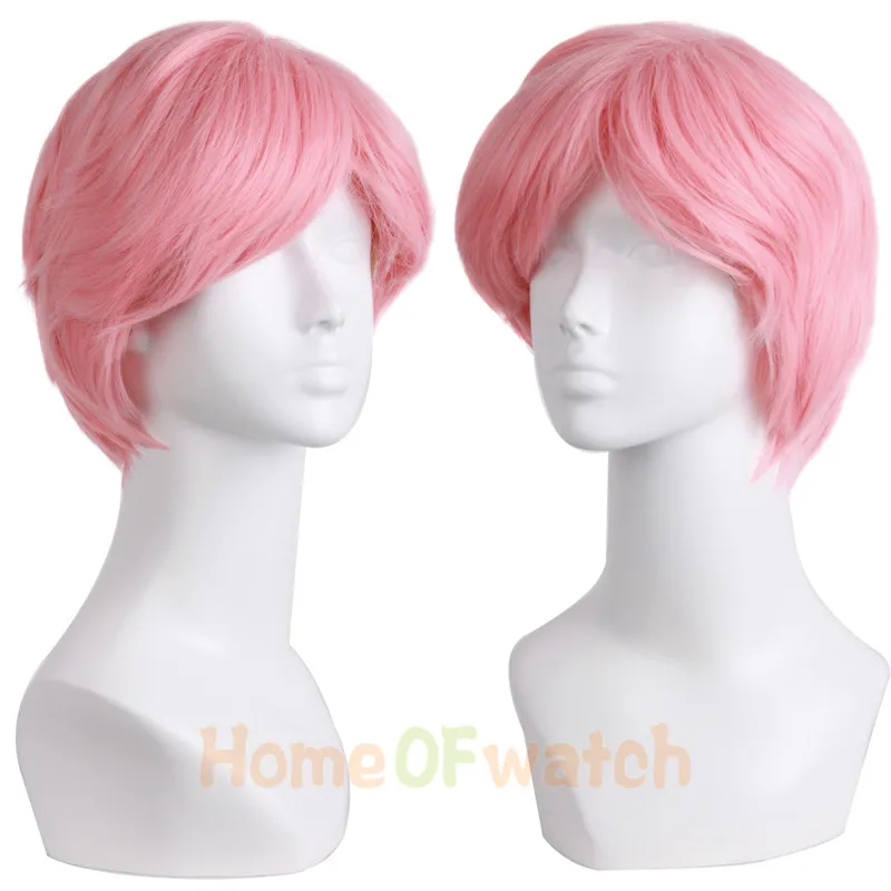 MapofBeauty 1" короткий волнистый парик для косплея для мужчин розовый синий белый синтетические волосы термостойкие Хэллоуин поддельные волосы челка шиньоны