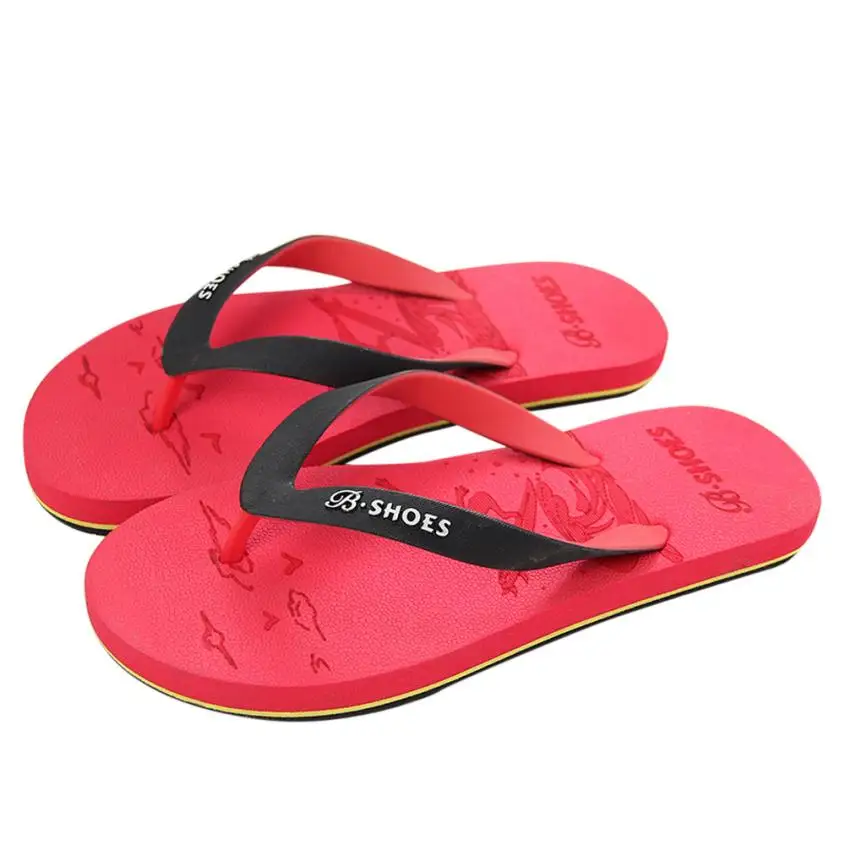 4 летние мужские Нескользящие сандалии; шлепанцы; пляжная обувь; женская простая Летняя Повседневная однотонная обувь; 3 цвета; повседневная обувь - Цвет: Red