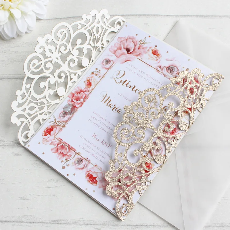

Rose gold wedding cards glittery gift cards bling bling customized printing greeting cards 50pcs