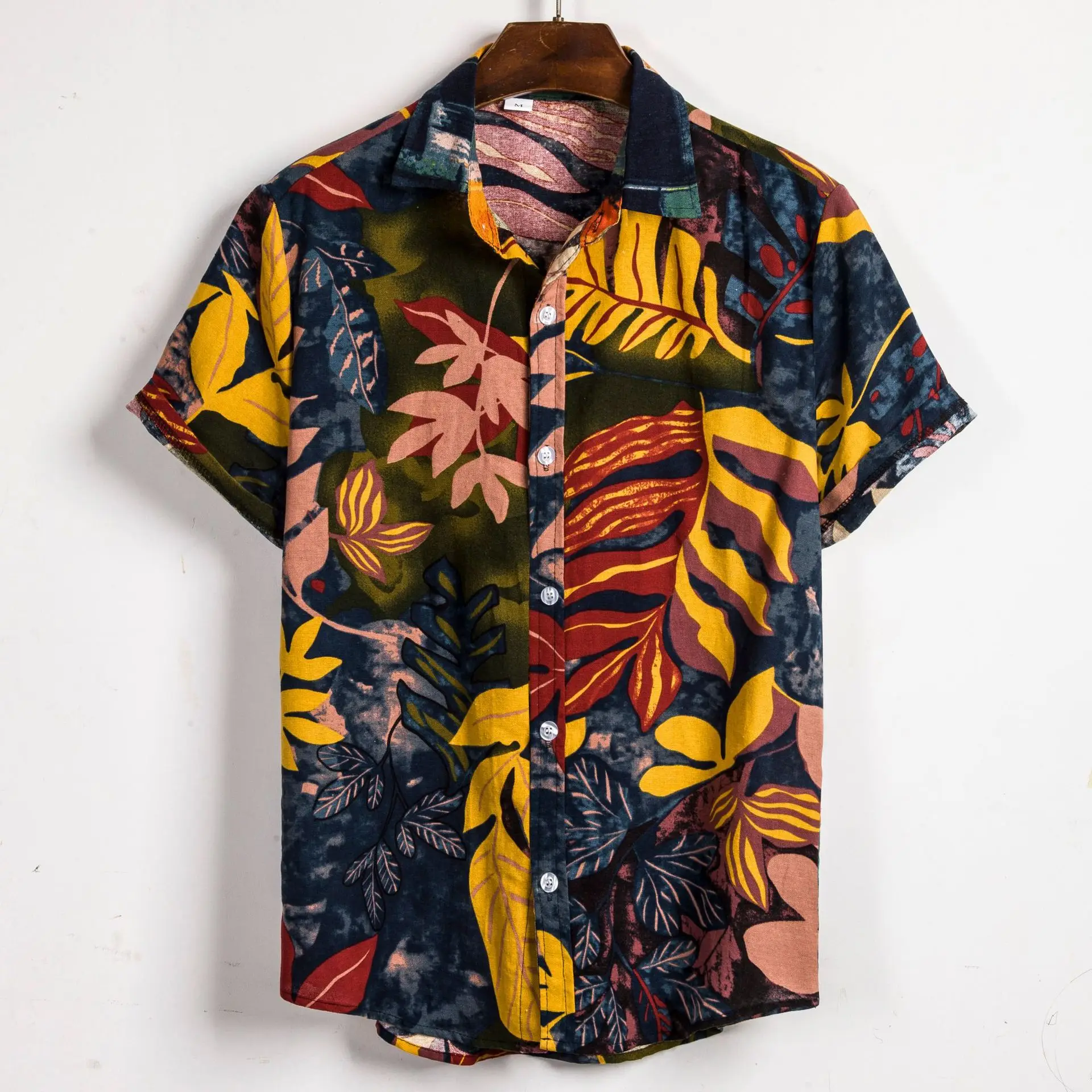 

MJARTORIA 2019 New Arrivals Hot Fashion Summer Mens Leaf Printed Turn Down Collar Short Sleeve Loose Casual Hawaii Shirts