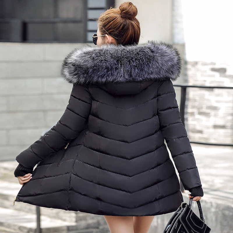 Black 2019 Winter jacket women large fur outerwear long down cotton-padded jacket coat wadded jacket winter coat women