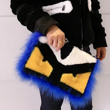 Cool fur evil eye bag Women messenger bags fashion trendy envelope handbags monster eye fur bags