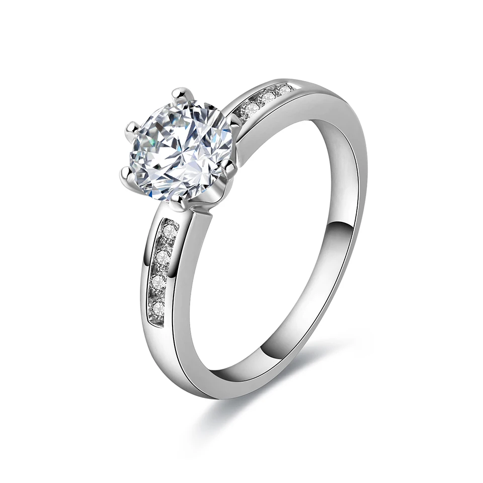 

Plating white gold color Wedding Rings 7mm Round AAA Cubic Zircon Engagement Ring Fashion New Bijoux For Women Jewelry Gift 2019