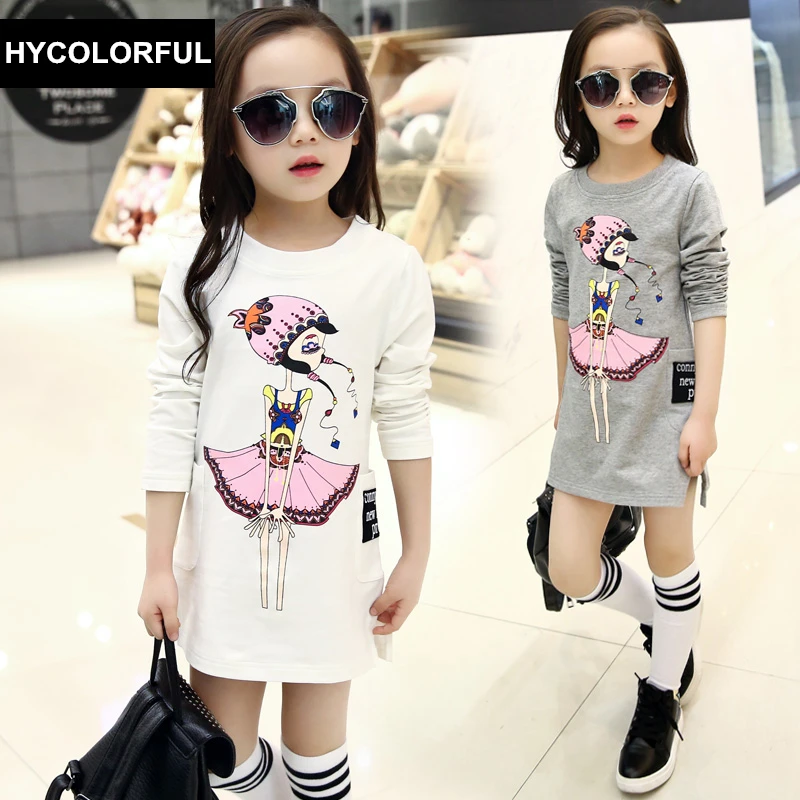 Spring Autumn Kids Baby Girls Clothes Children Clothing Princess Long Sleeve Cotton Blouse Fashion Print 3-15T