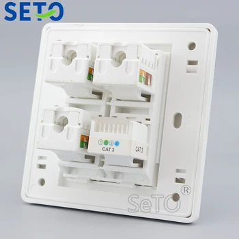 

SeTo 86 Type Three Ports Gigabit Network RJ45 Cat6 + RJ11 Cat3 Tel Wall Plate Socket Keystone Faceplate