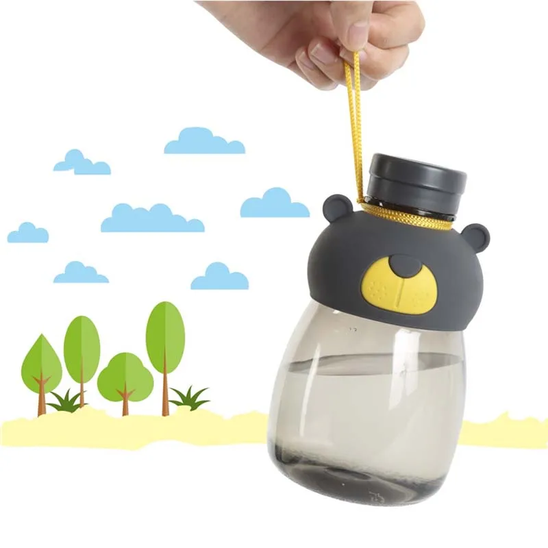 BPA бесплатно герметичная 540 мл детская бутылка для воды Детские чайники с героями мультфильмов школьные бутылки милый медведь шейкер спортивный напиток - Цвет: Black Bear