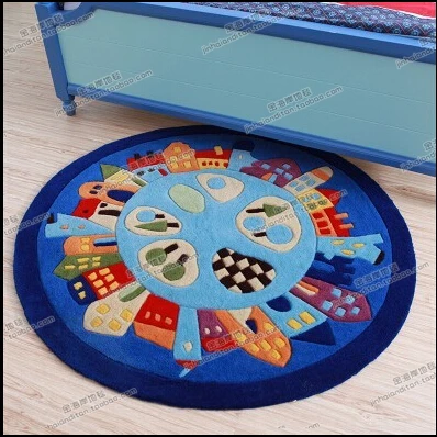 

Blue Mediterranean Castle Children Cartoon carpet computer chair circular crawling mat carpet handmade carpets study bedroom