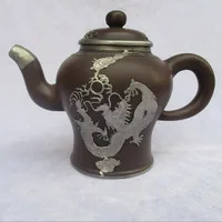

Tibet Silver Carved Dragon decoration,100% Handmade Tea pot/950ML Yi xing Purple clay teapot