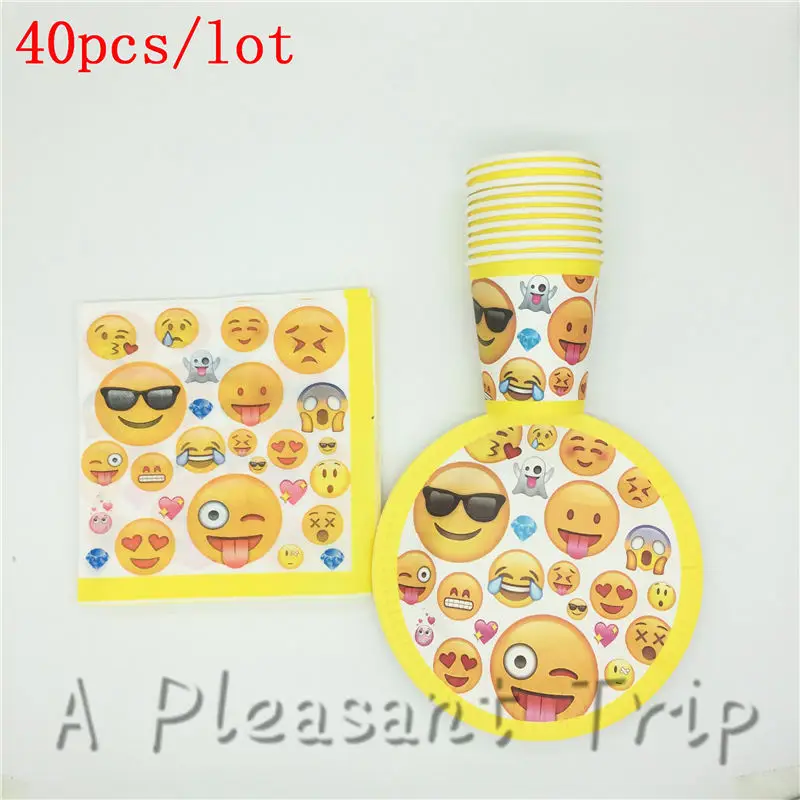 

40pcs party supplies cartoon emoji themed disposable tableware set smile face birthday party paper cup cup baby shower napkin
