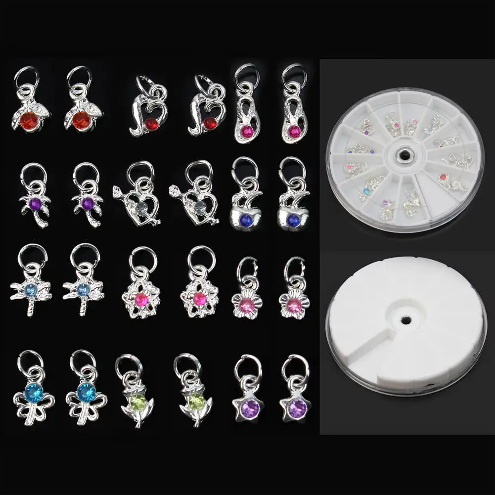 

Pro 24 Pcs Alloy Rhinestones Dangles Charms 3D Nail Art DIY Manicure Decoration