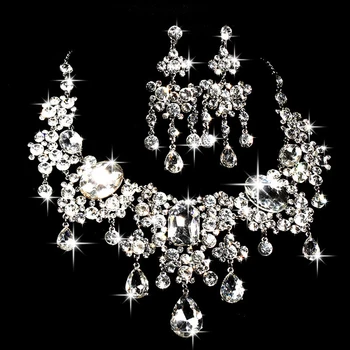 

Jewelry Sets Crystals Luxury Classic Rhinestone Bridal Wedding Necklace Earring Set Party Prom Formal Occasion Wear 2017 Fashion