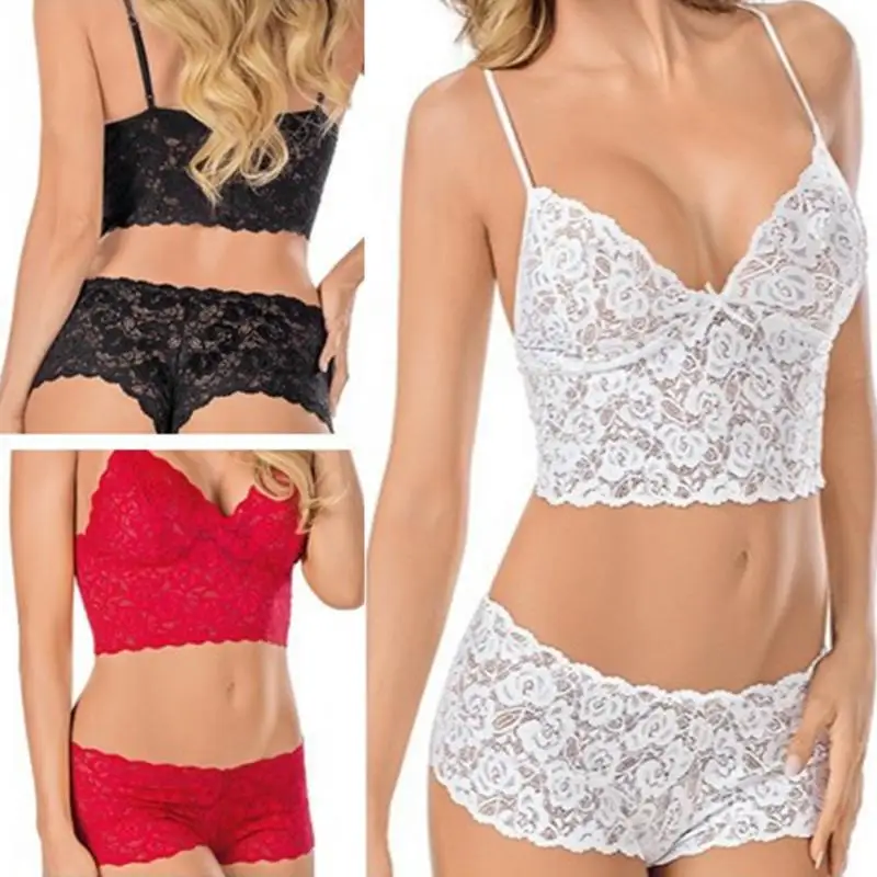 

Women high Waist Comfy Seamless summer Sexy Lace Bra Suit Transparence Lace Underwear+ Bra