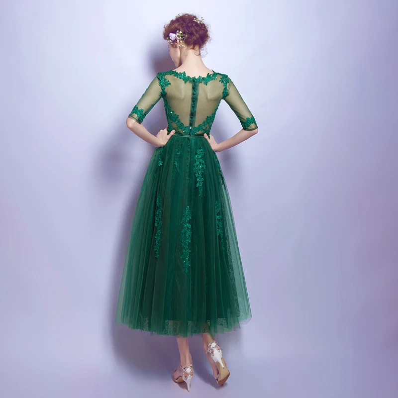emerald green tea length dress