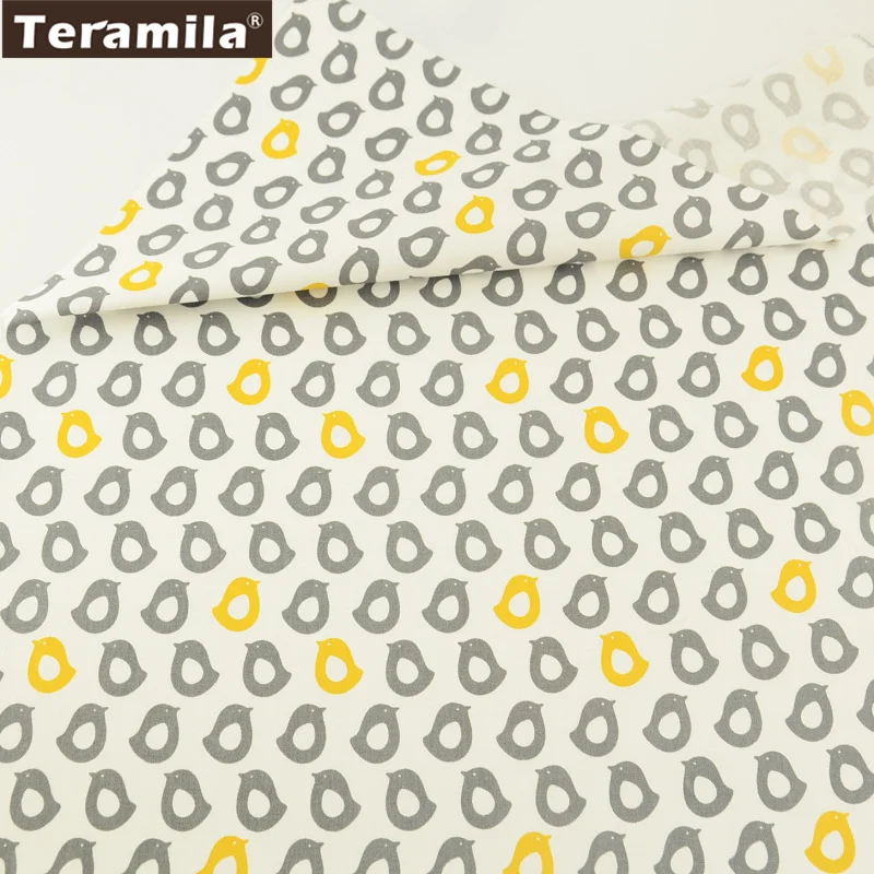 Ткань Teramila из 100% хлопка текстиль с принтом желтых и серых мультяшных птиц