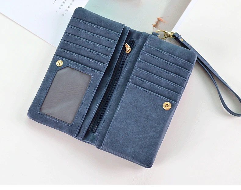 High Capacity Fashion Women Wallets Long Dull Polish PU Leather Wallet Female Double Zipper Clutch Coin Purse Ladies Wristlet