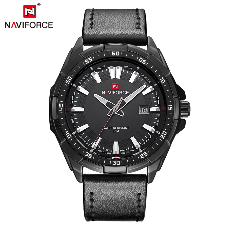 NAVIFORCE Quartz Men Watches Leather Strap Analog Fashion Casual Date Watch Men Military Waterproof