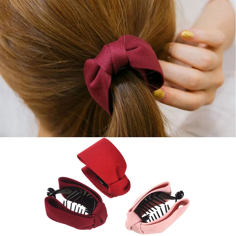 

M MISM 1PC Solid Cloth Hair Claws Women Headdress Korean Style Bezel Hairpins Ponytail Holder Scrunchy Girl Hair Accessories