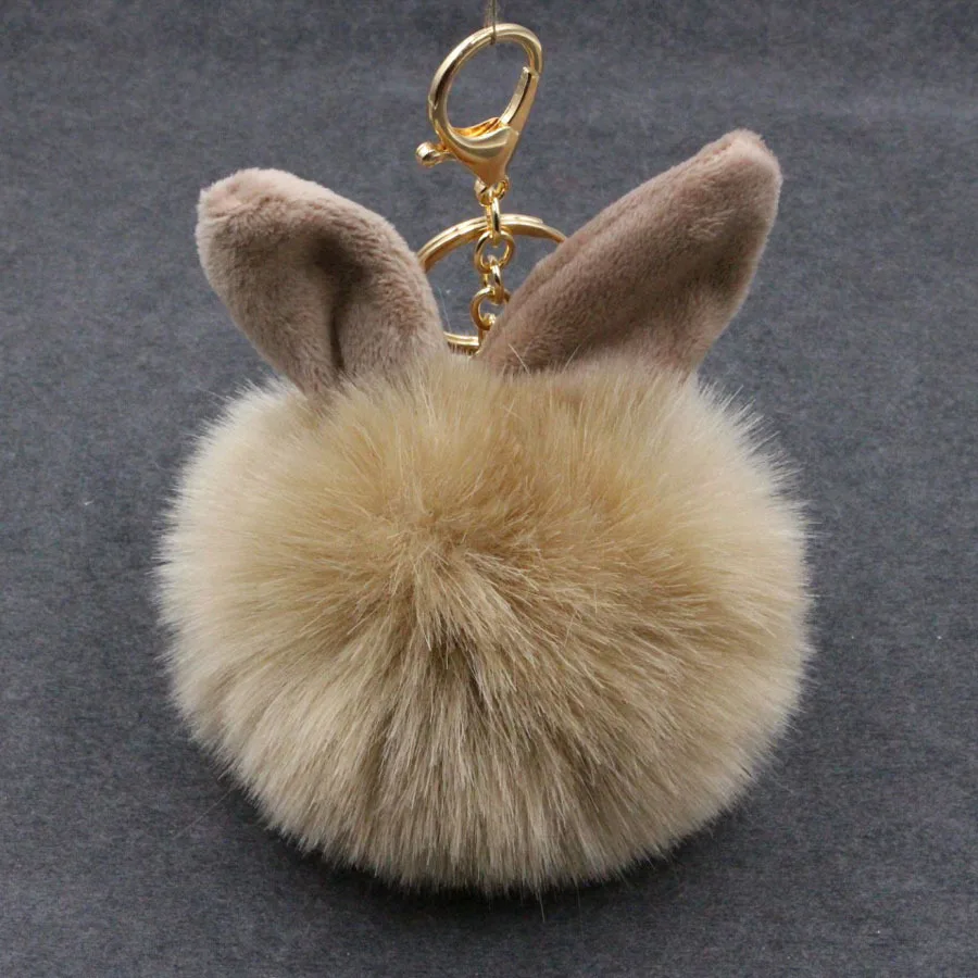 2018 Faux Rabbit Pom-pom Key Chain Bag Charm Fluffy Puff Ball Key Ring OS 
