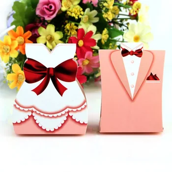 

50pcs/lots Bride And Groom Dresses Wedding Candy Box Gifts Favor Box Wedding Bonbonniere DIY Event Party Supplies