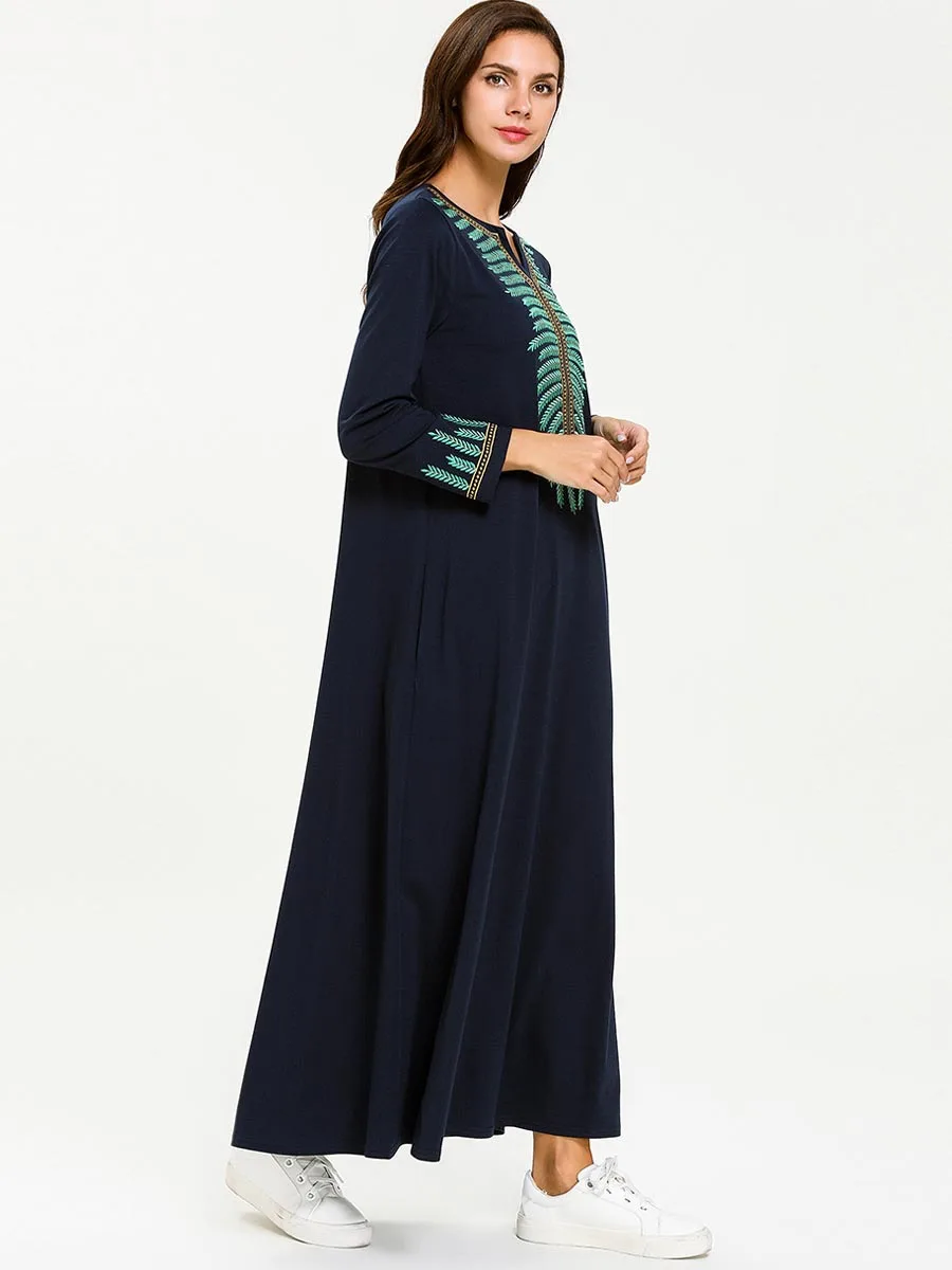 Женское мусульманское арабское платье Кафтан Макси платье женское вышитое с длинным рукавом платье в турецком стиле Дубай Марокканская абайя Исламская одежда