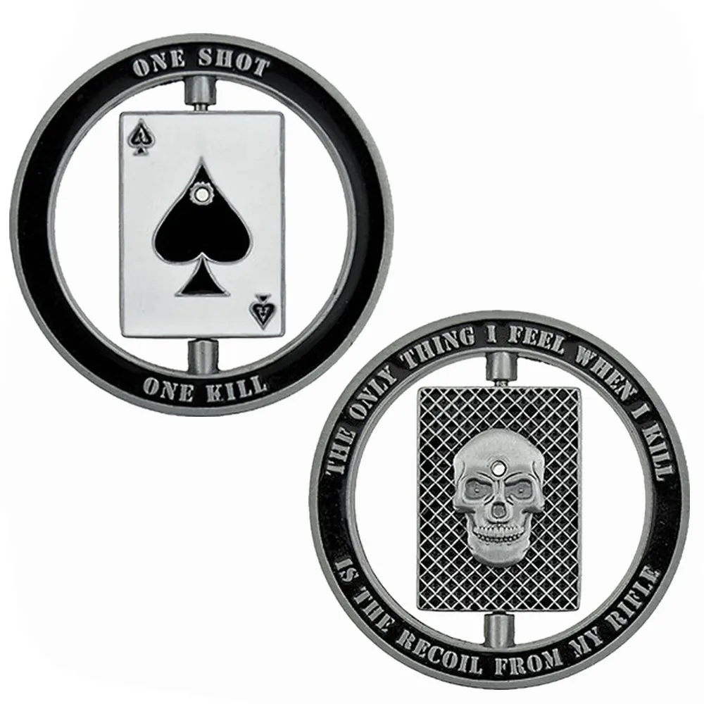 

2019 Type Sniper One Shot One Kill Skull Spinner Military Challenge Coin, 3/5/10/15/20pcs/lot, Commemorative gifts & collectible
