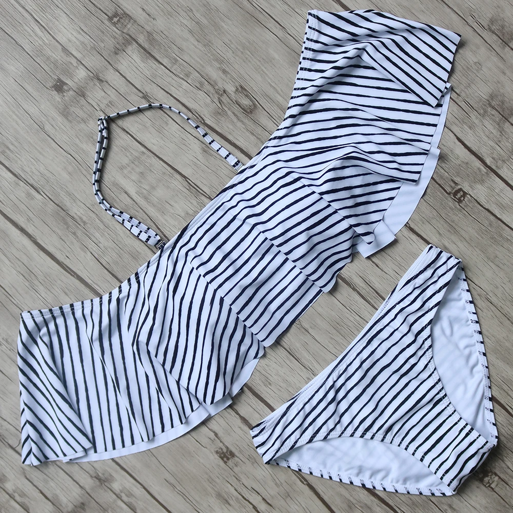 

2017 Female Sexy Halter Push Up Bikini Shoulder Off Swimwear Women Sexy Swimsuit Brazilian Bikini BeachWear Striped Bathing Suit
