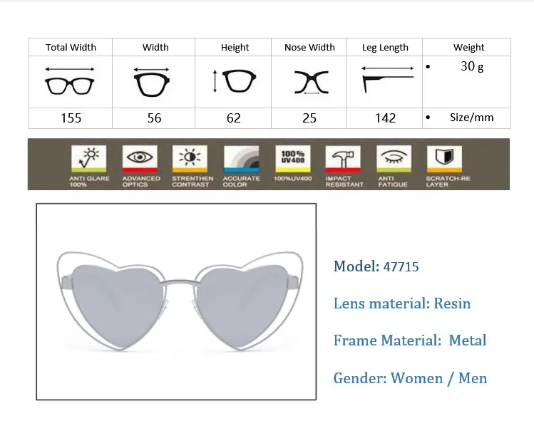 47715 роскошные женские солнцезащитные очки в форме сердца, сексуальные, милые, винтажные, брендовые, дизайнерские, модные, UV400