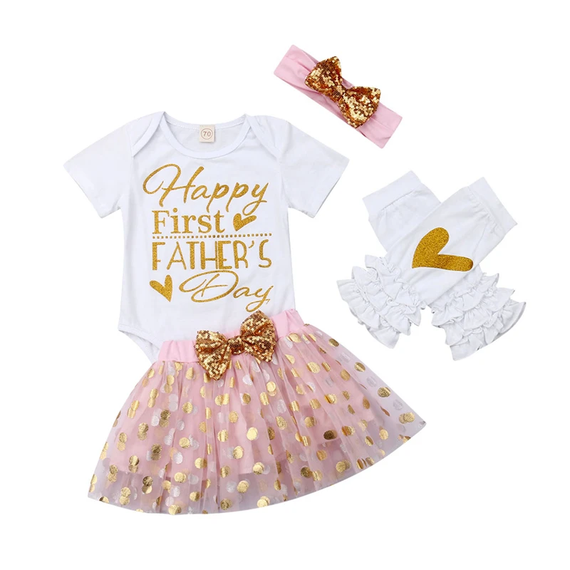 

Toddler Newborn Baby Girls Clothes Set Fisrt Fathers Day Summer Short Sleeve Letter Bodysuit Tutu Skirt Princess Costume Outfits