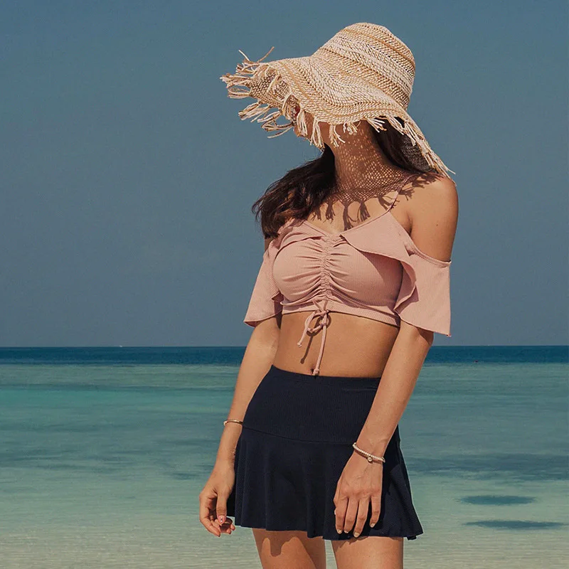 

Swimsuit With Cups Maillot Femme New Women's Push Up Rashguard Swimwear Female Feeling Slender Split Skirt Solid Polyester