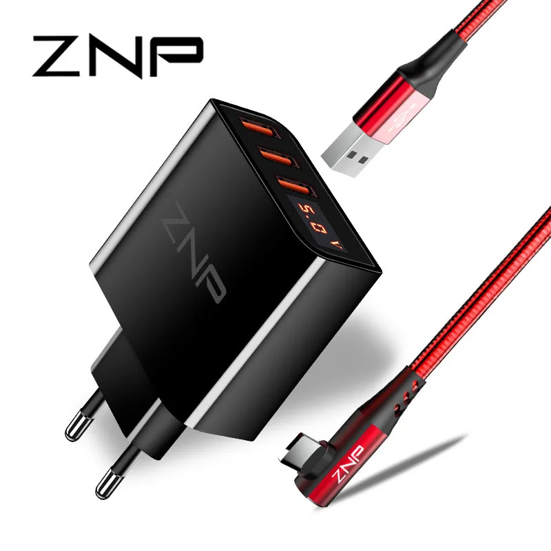 

LED Display 3 4 USB Charger, ZNP Universal Mobile Phone USB Charger Fast Charging Wall Charger For iPhone Samsung Xiaomi 3.4A