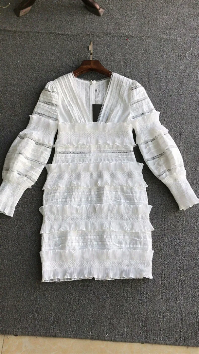 Summer Dress 2019 Women White Long Sleeve Boho Lace Embroidery Pattern Mini  Dress Vestidos (4)