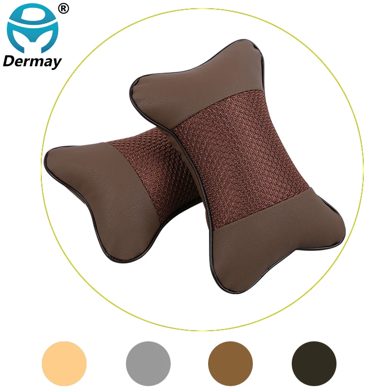 

DERMAY 2 PCS PU Leather Car Neck Pillows Neck Headrest Breathable Vehicular Pillows Seat Neck Pillows Car-styling Accessories