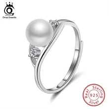 ORSA JEWELS Настоящее 925 пробы Серебряное кольцо пресной воды белый жемчуг с AAA CZ блестящий женский день рождения ювелирные изделия SR76-W