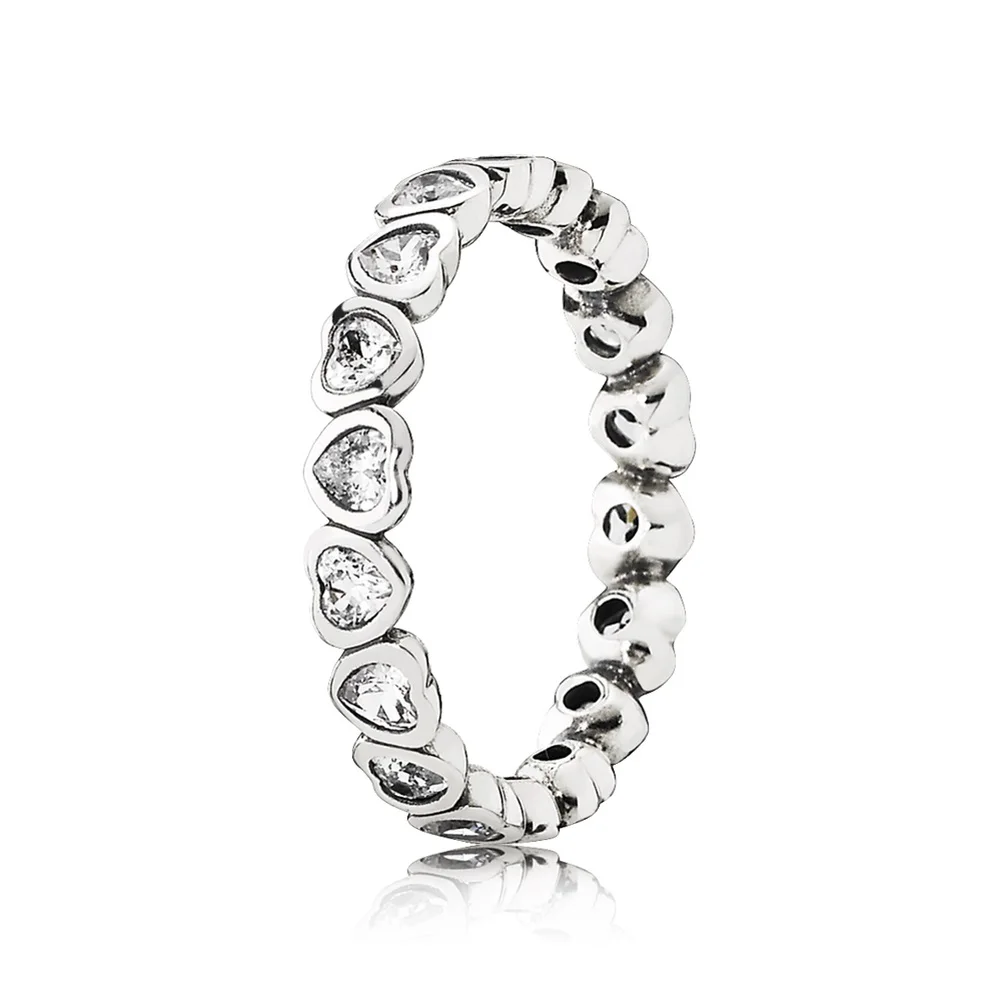 

Authentic 925 Sterling Silver Original Sparkling Heart Stacking Pandora Ring With Clear CZ For Women Charm Gift DIY Jewelry