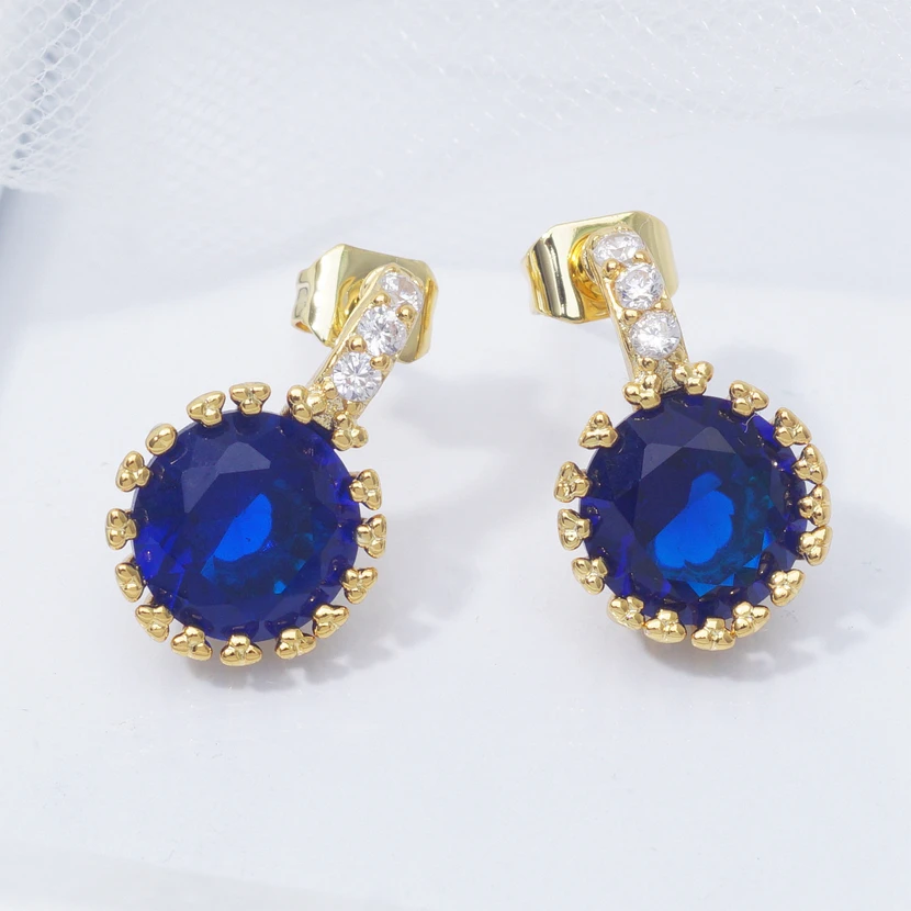 

Earings simple round stud earrings for women girl blue AAA crystal CZ gold filled earings fashion jewelry gift 2019 new