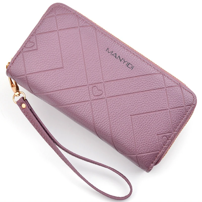 

Classic Ladies Hand Wallet Double Layer Double Zipper Long-style large-capacity Peach heart embossed handset bag coin purse