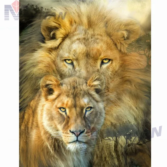 18101683 5D DIY Full Drill Square & Round Diamond Painting Rhinestone Diamond Embroidery Couple of Lions 3D Diamond Pictures Wall Art