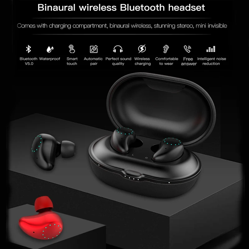 

C8 TWS Mini True Wireless Bluetooth Earphone Stereo Music Noise Reduction Bluetooth Headset Waterproof QI Wireless Charging Box