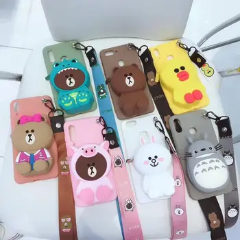 

Cute Animal Coin Purse Phone Case For iPhone11 Pro X XR XS Max 8 Pluse 7 6 Totoro Stander Wallet Case with Wristband TPU Cover